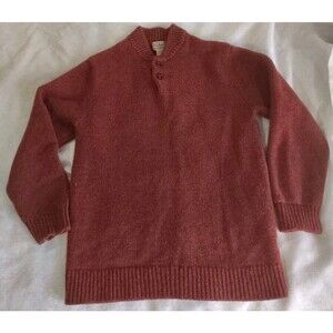 Vintage LL Bean Mens Brown 100% Lambs Wool  Button Neck Sweater Medium Tall